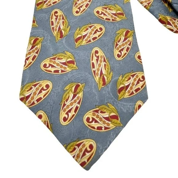 Vintage 80s Burberrys of London Silk Necktie Slate Gold Maroon Print Burberry